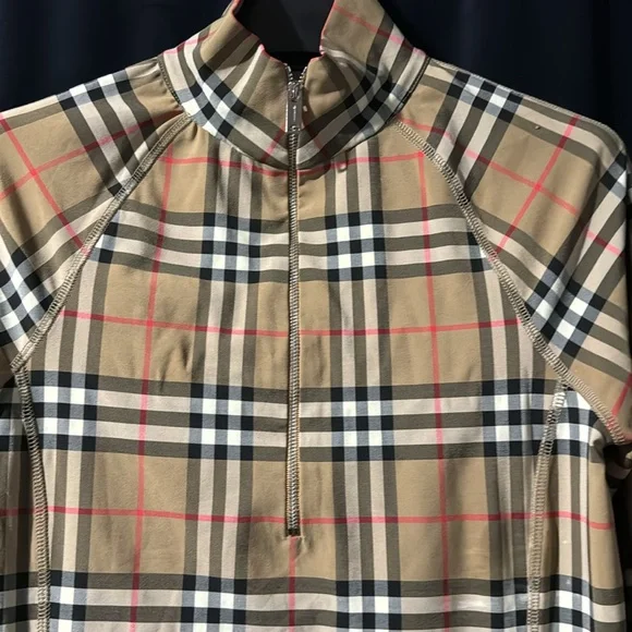 Burberry Plaid Print Mock Neck Top